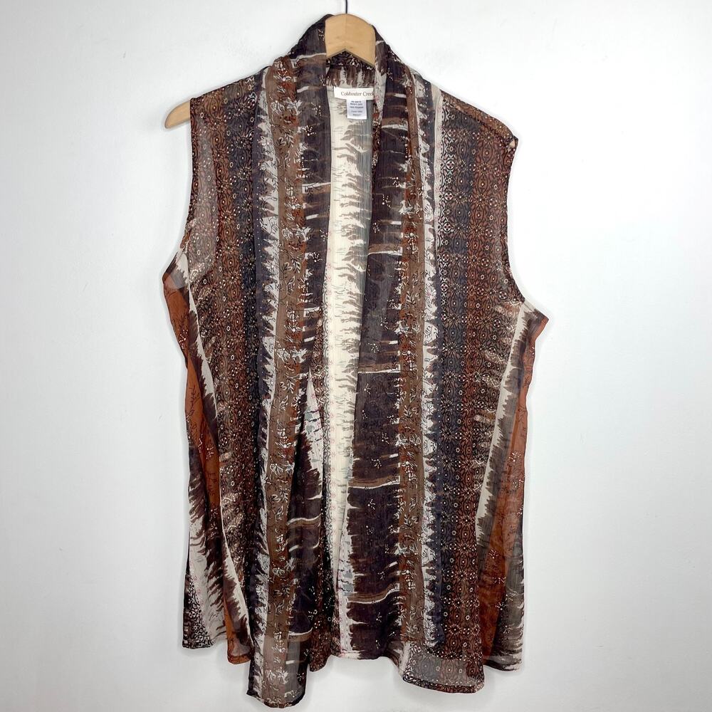 Vintage Y2K‎ Coldwater Creek Sheer Kimono Top Brown Fairy Grunge Earthy Flowy - Picture 2 of 9
